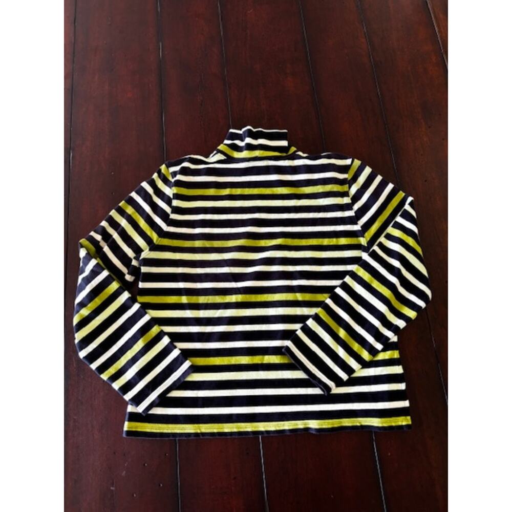 Talbots‎ Petite Large Striped Turtleneck Green Navy White Stretch Cotton Top
